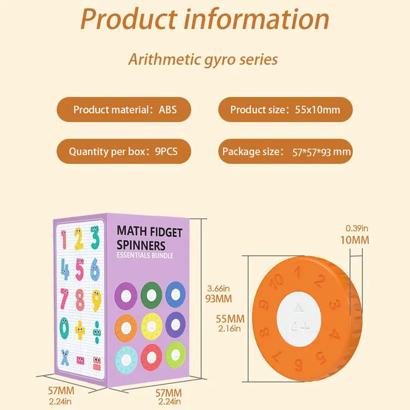 Math Fidget Toy | 9Pcs Math Arithmetic Division | Math Addition Subtraction Division Spinner Decompress Education for Teaching