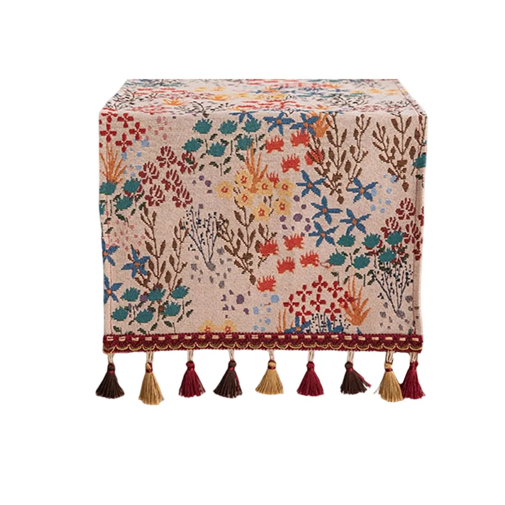 

Floral Table with Vintage Wildflower and Colored Twig Design for Kitchen Four Season Use Polyester Cotton Jacquard Fabric