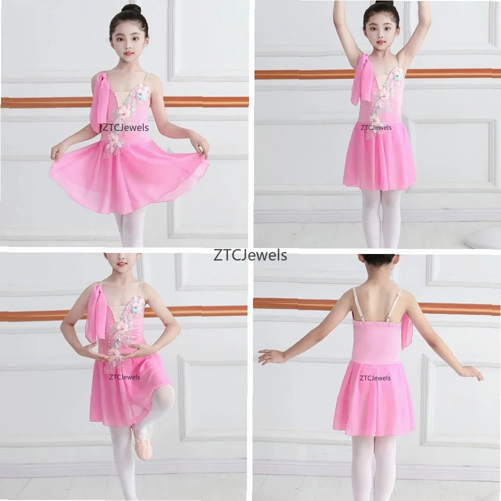 女の子用バレエドレス-ピンク-ブルー-ホワイト-シフォン-レオタード-キッズ-クラシックダンス衣装-コスプレ-パフォーマンス-チュチュ