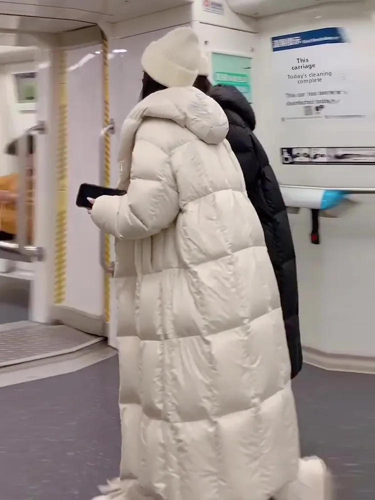 Faionable abrigo largo blanco Du down Jaet para mujer, abrigo cálido de invierno, abrigo acolchado de longitud media con capucha informal
