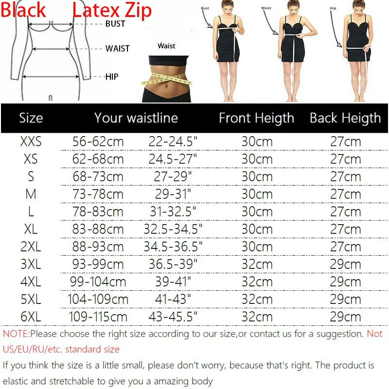 XXS-3XL Latex Corset Body Shaper Waist Trainer Cincher Zipper Underbust Weight Loss Slimming Shapewear Hourglass Belt Women Plus