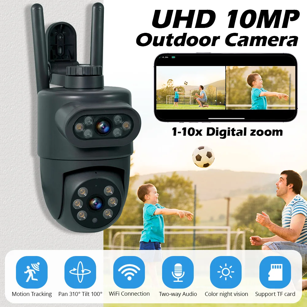 Tuya Smart 5K 10MP Dual Lens IP Camera Home Security Auto Tracking Wireless Alarm WIFI CCTV Surveillance Outdoor Camera