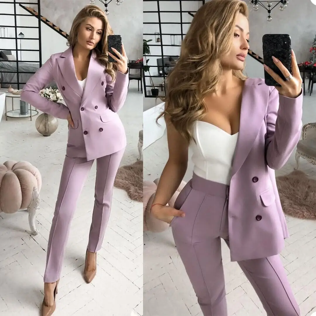 

2 Piece Fashion Women Suits Office Set (Blazer+Pants) Slim Fit Elegant Double Breasted Formal Prom Evening Dress Custom Made