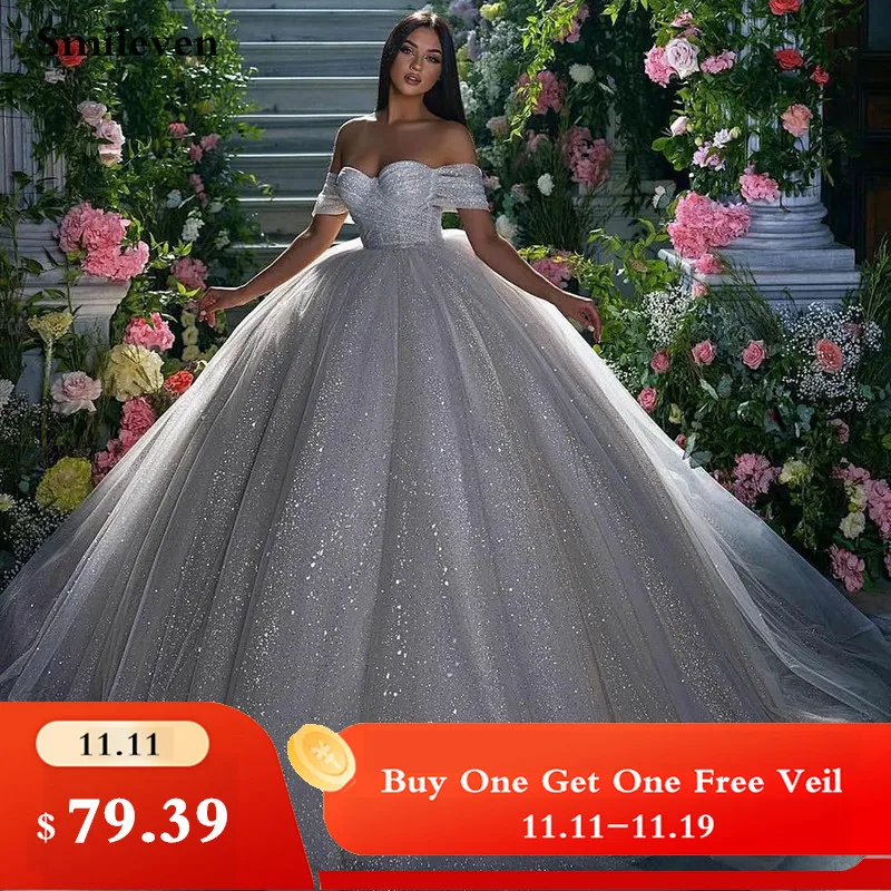 

Свадебное платье принцессы Smileven, бальные платья из блестящего тюля, свадебные платья с открытыми плечами