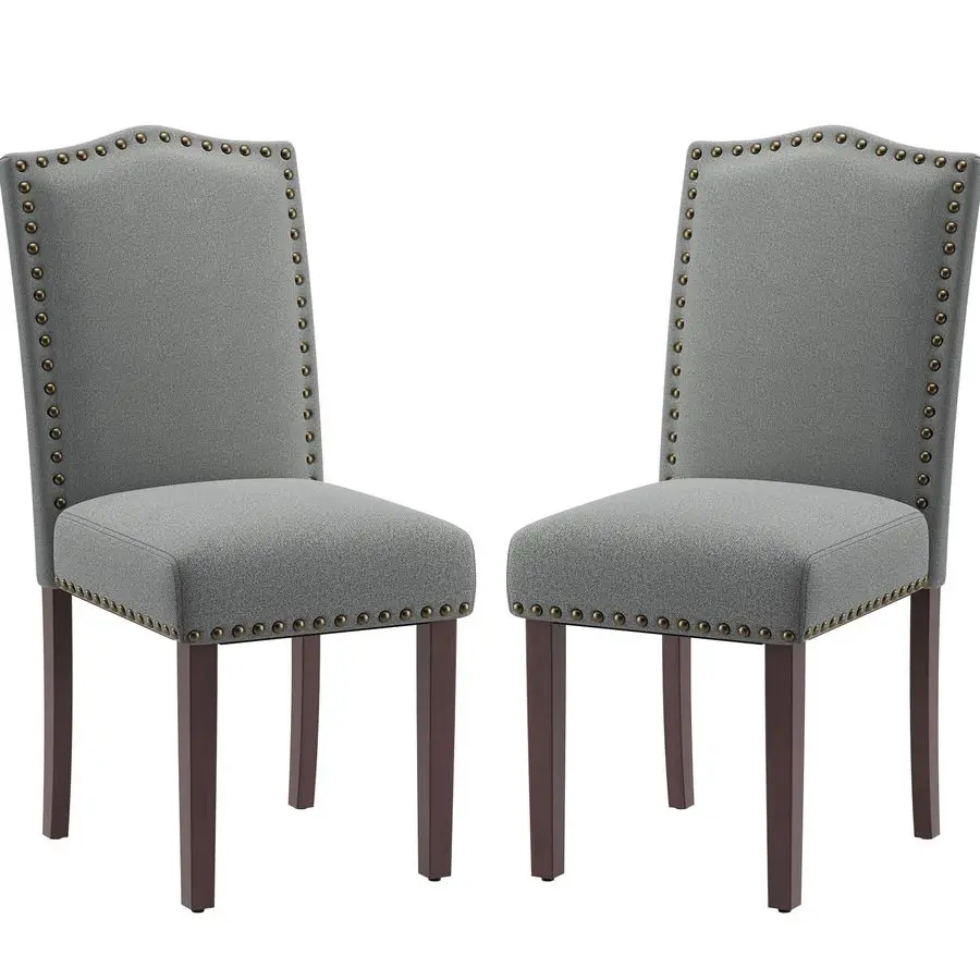 

Серые мягкие обеденные стулья Parsons, набор из 2 шт., удобное сиденье из пенопласта, классическая отделка гвоздями, ножки из массива дерева, устойчивый усилитель Easy