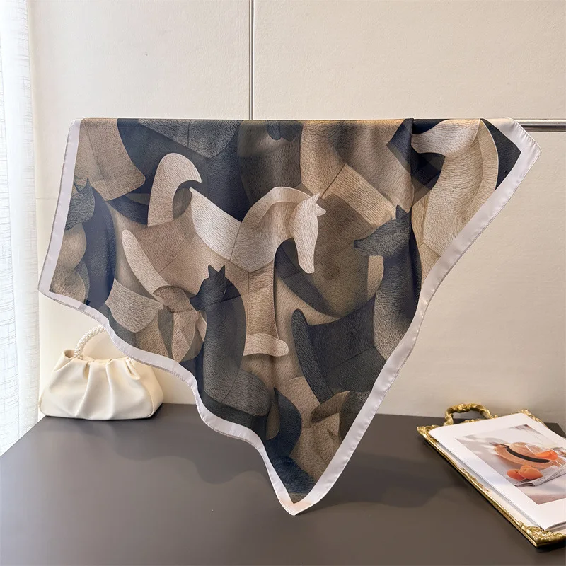 

70cm Luxury Silk Square Scarf For Women Horse Elegant Bag Ribbon Headband Shawl Neckerchief Bandanas Neck Scarves For Daily Wear