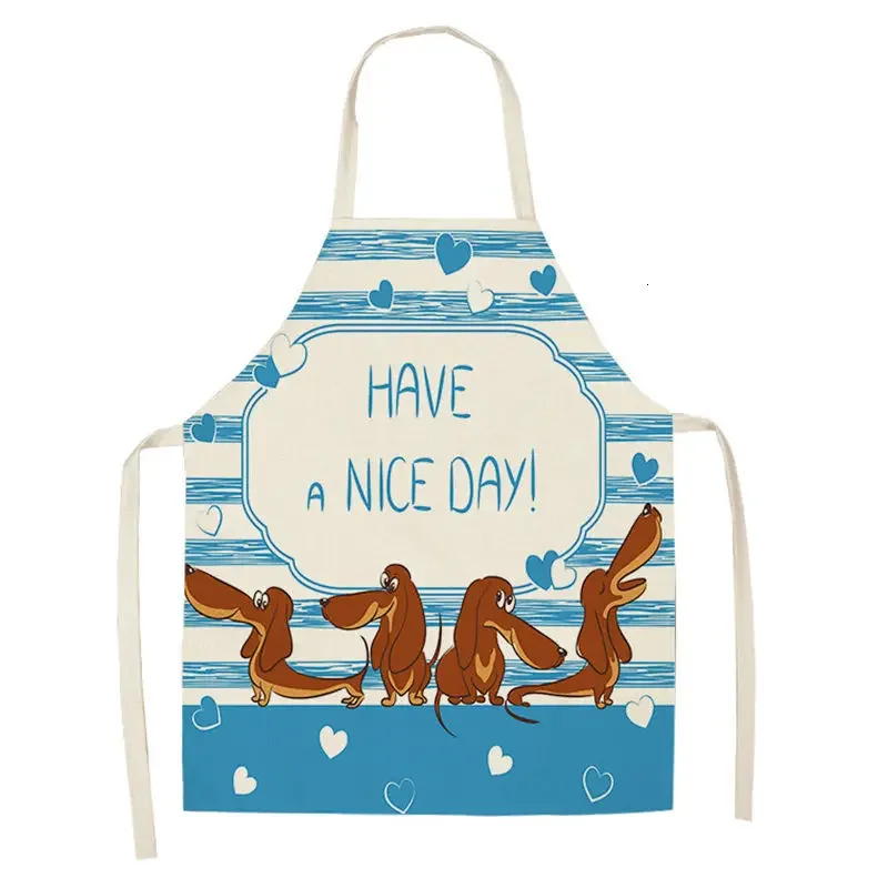 Bulldog Dachshund Pug Dog Kitchen Apron Aprons for Women Cotton Linen Bib Home Cooking Accessories Baking Cleaning Tool Apron