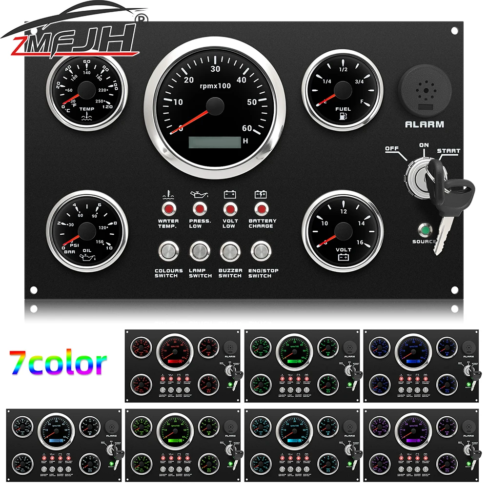 Marine Boat Dashboard 5 Gauges Set 3000/4000/6000/8000RPM Meter Water Temp Fuel Level Oil Press Voltage For Boat Car Truck
