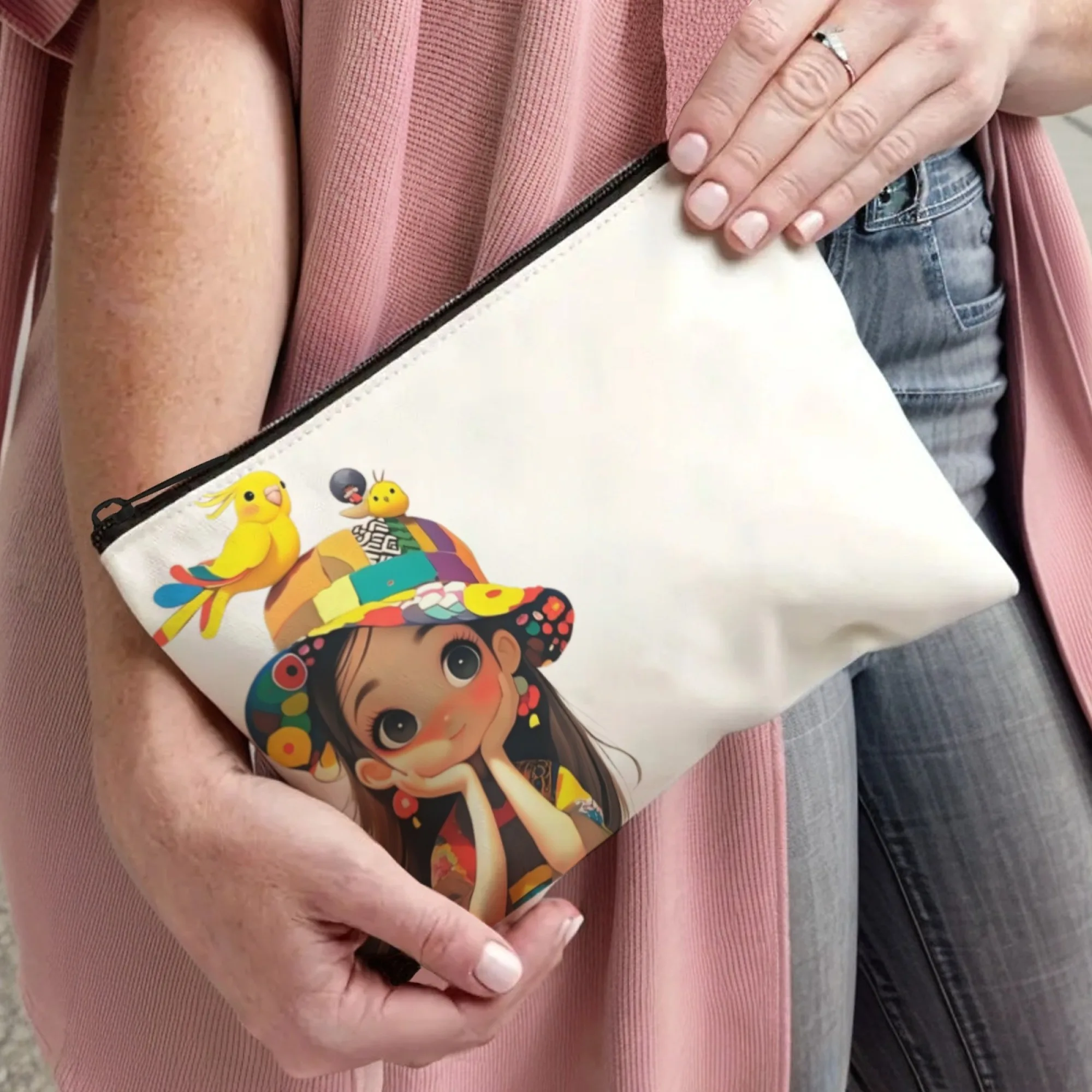 Borsa per il trucco per ragazza carina Borsa per cosmetici per ragazza uccello Regali di Natale di compleanno per le donne Borsa da viaggio per trucco da toilette con cerniera