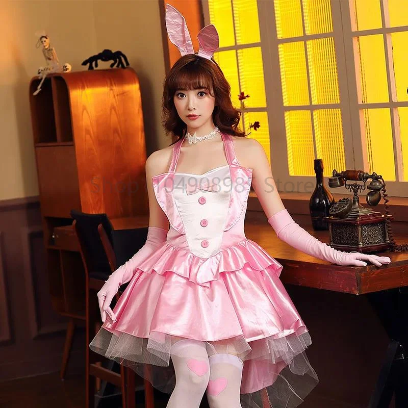 Pink Fluffy Rabbit Skirt Stage Performance Costume Modern Dance Wear Women Halloween Club Party Fancy Dress outfit view 3