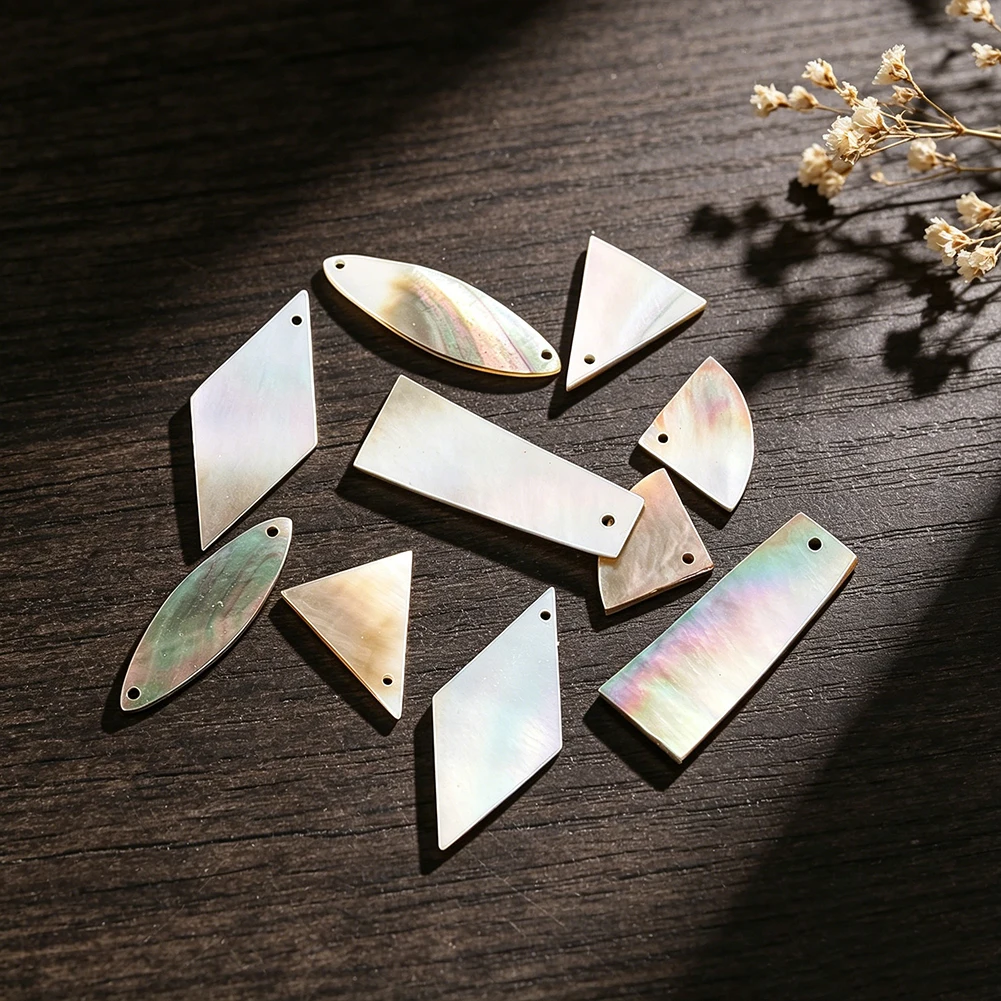 10pcs Pack Natural Black Mother Pearl Shell Beads 5 Shapes Rhombus Rectangle Fan Loose Bead Charm for DIY Earring Jewelry Making