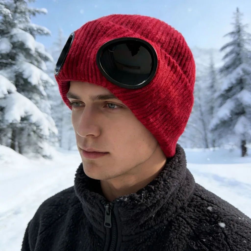 Skullies And Beanies Windproof Detachable Goggles Beanie Outdoor Skiing Hat Detachable Beanie With Goggles For Commuting Winter