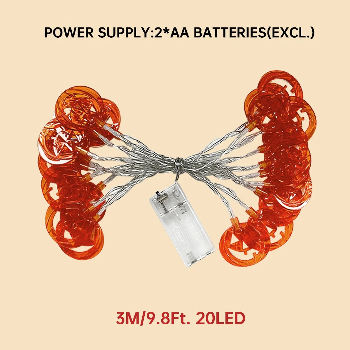 1 قطعة 20LED البرتقال شقة جوفاء هالوين اليقطين أضواء سلسلة بطارية تعمل بالطاقة مناسبة للمنزل حفلة حديقة ساحة هالوين ديكور