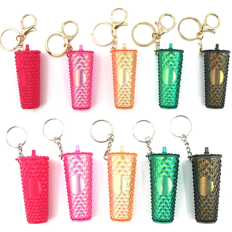 Creative Simulation Durian Pattern Drinking Cup Keychain Gradient Durian Cup Pendant Colorful Plastic Straw Cup Keyring