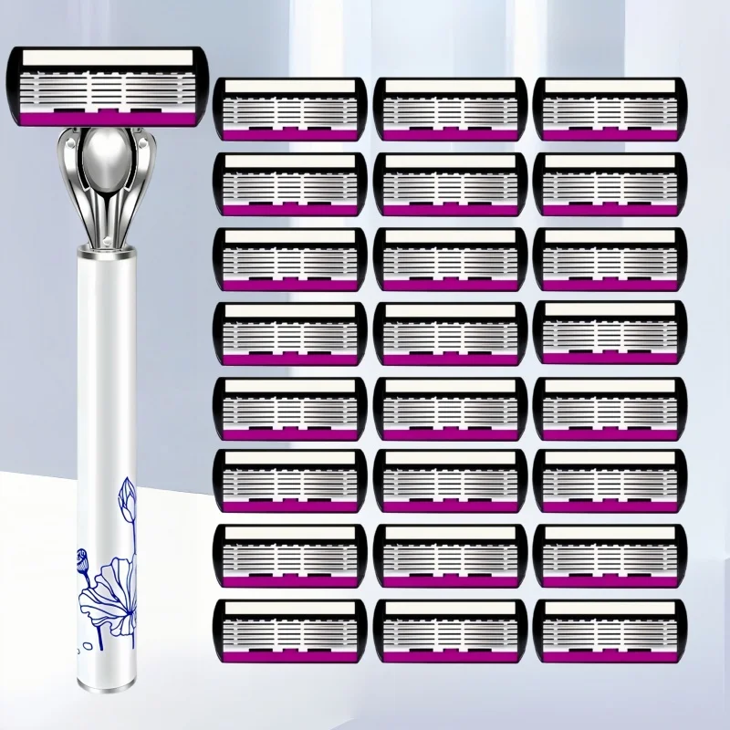 Lâmina de barbear de 6 camadas, lâmina de aço inoxidável masculina, navalha clássica lavada com água, lâmina afiada para barbear limpo