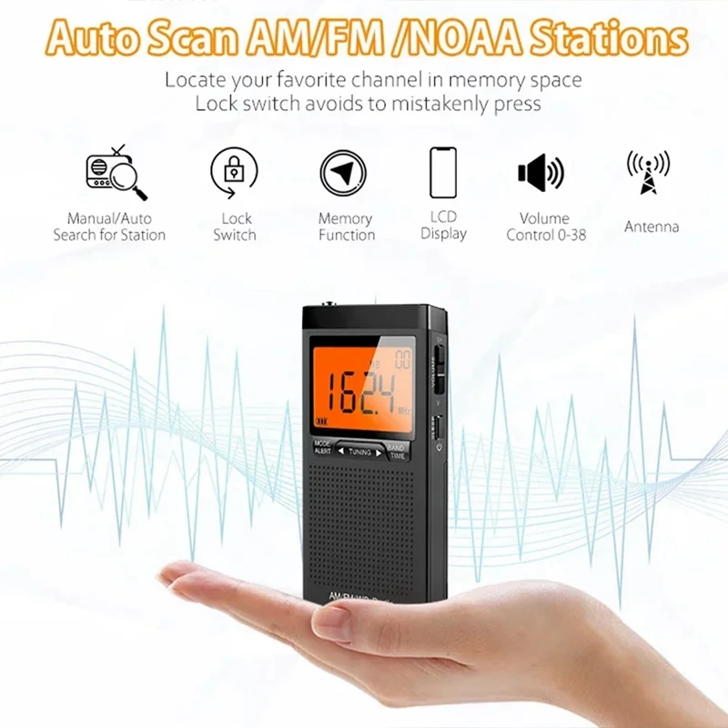 Portable Weather Radio FM AM NOAA Emergency Pocket Radio With Weather Warning Alarm Clock Mini Handheld Radio Durable