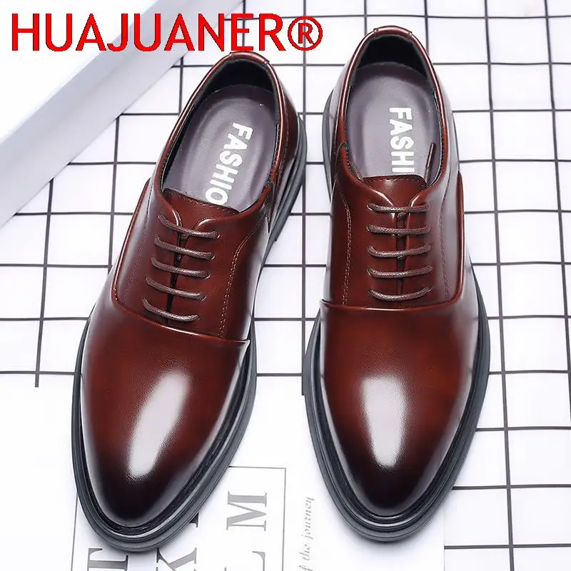 Spring Autumn Simple Large Size Men\'s Dress Shoes Pointed Height Increasing Men Waterproof Formal Business Leather Shoes for Men