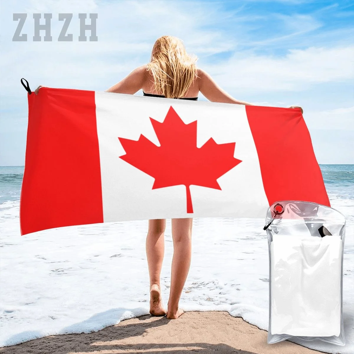 More Design Canada Flag Emblem Bath Towel Quick dry Microfiber Absorbing Soft Water Breathable Beach Swimming Bathroom