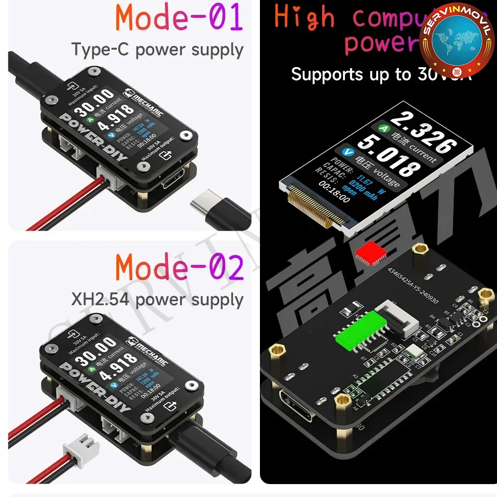 Amperímetro Digital DIY de potencia mecánica, prueba de voltaje de teléfono móvil multifuncional, amperímetro Digital DIY, herramientas de prueba de pantalla giratoria