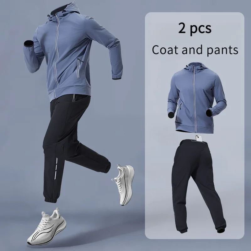 Men's Sportswear Set with Hood Training Gear Breathable Jacket And Pants Fitness Outfit for Comfortable Exercise Clothing image 3