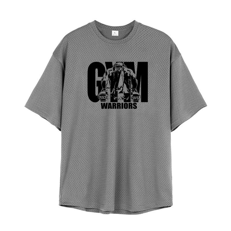 

Летняя мужская свободная повседневная спортивная футболка большого размера для тренажерного зала и фитнеса с короткими рукавами, впитывающая пот, быстросохнущая дышащая одежда с принтом