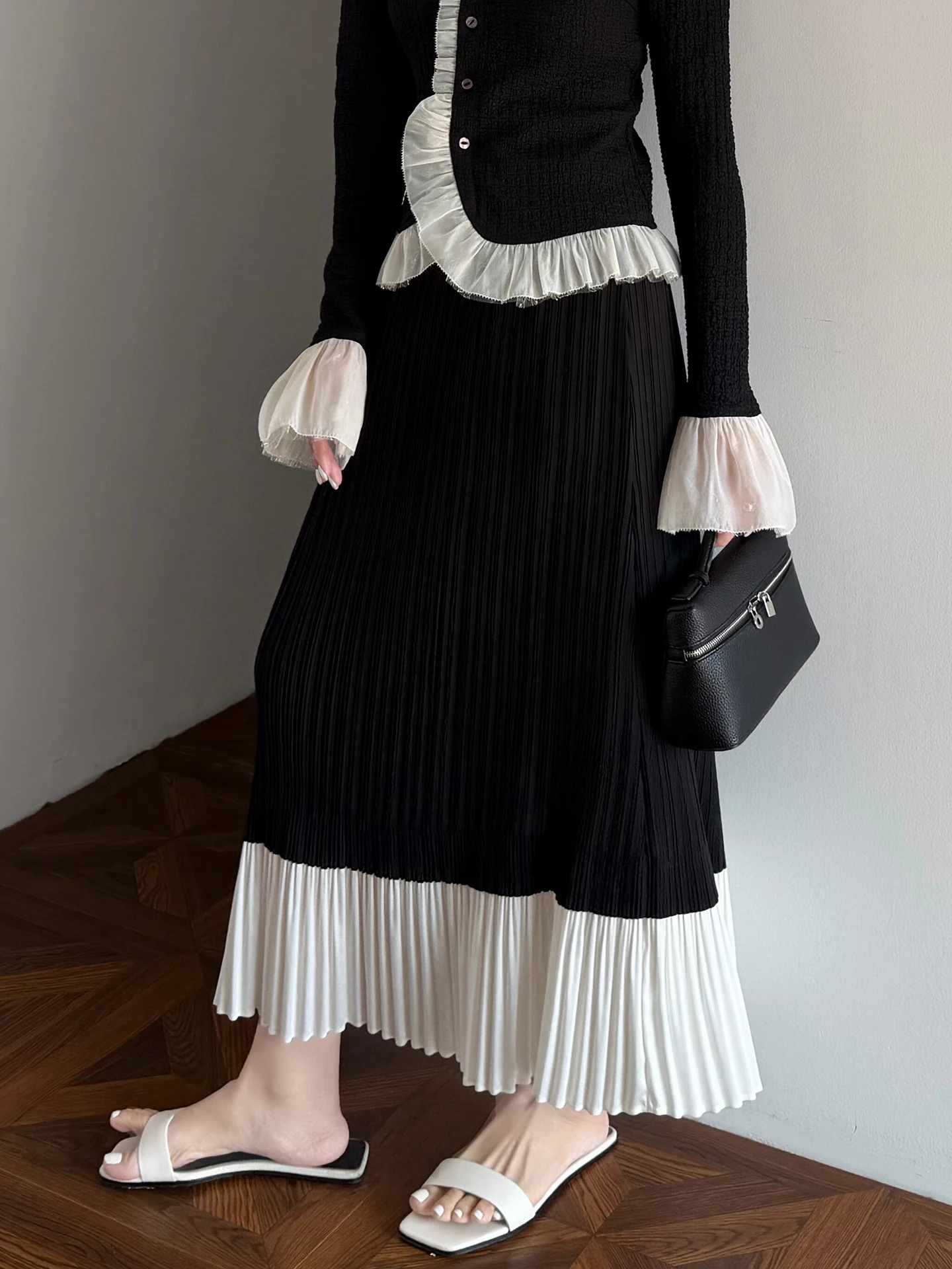 

Женская юбка миди А-силуэта с высокой талией, цветными блоками, облегающая, винтажная, из полиэстера, с присборенным подолом