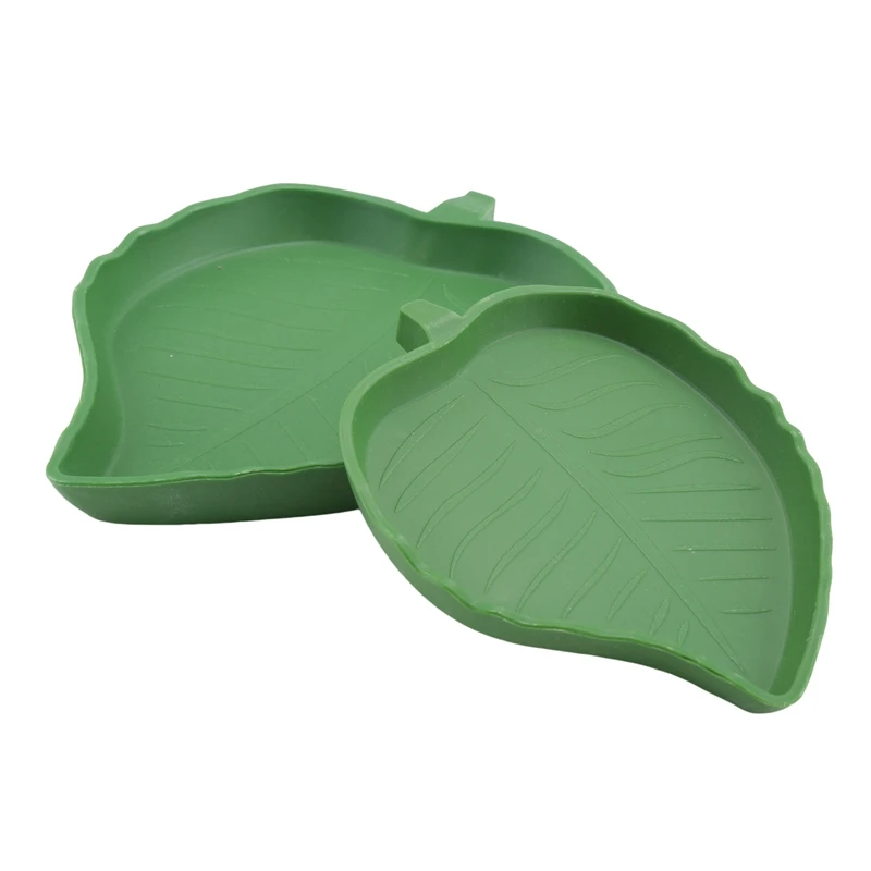 2 Piece Leaf Shape Reptile Food Water Bowl Green Reptile Plate Dish Drinking Bowl For Tortoise Corn Snake Crawl Pet