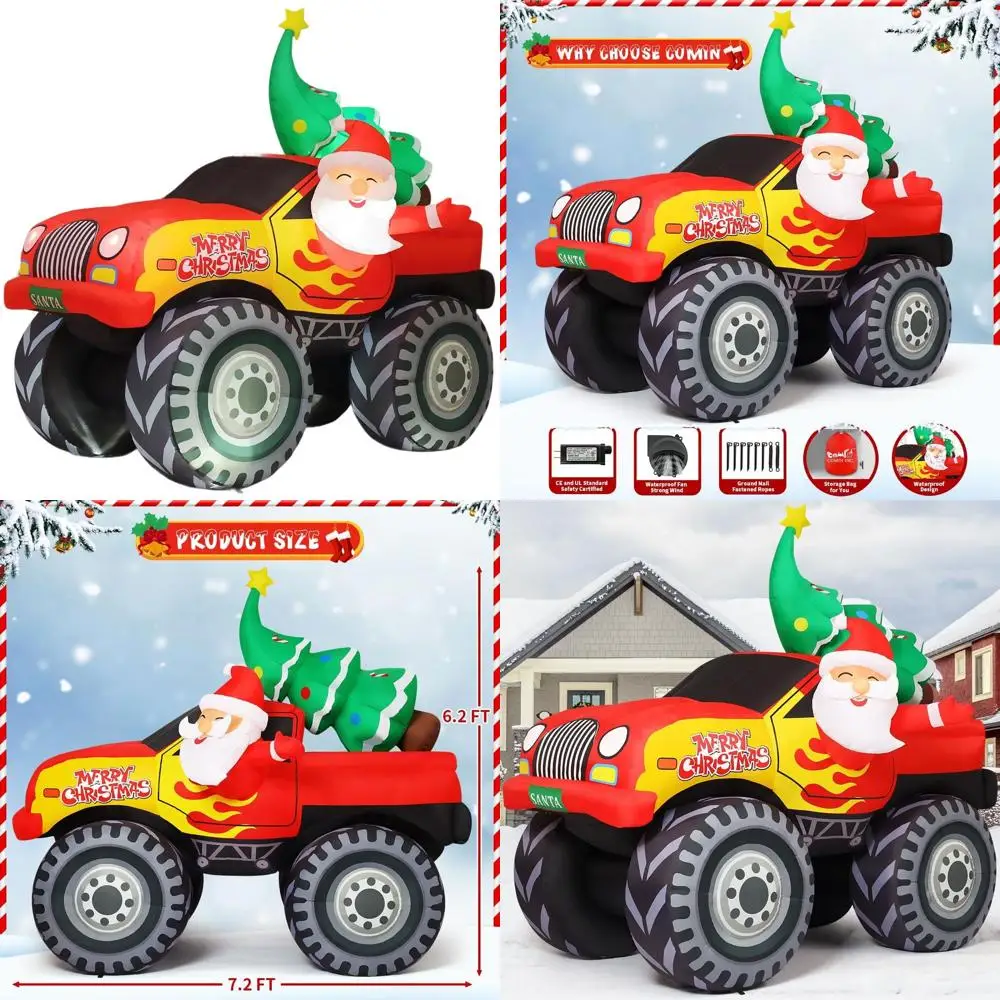 

7.2ft Tall Santa Monster Truck Christmas Inflatable with LED Lights for Outdoor Lawn and Garden Decor