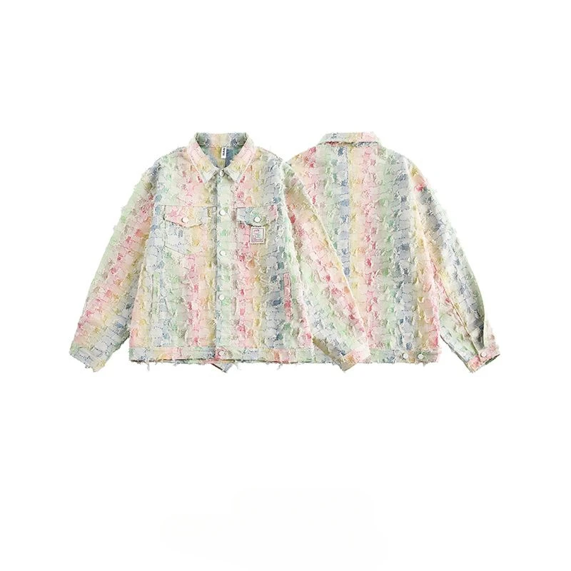 BEIANJI men clothing 2025 American street tassel color checkerboard denim jacket men's autumn niche versatile jacket street wear