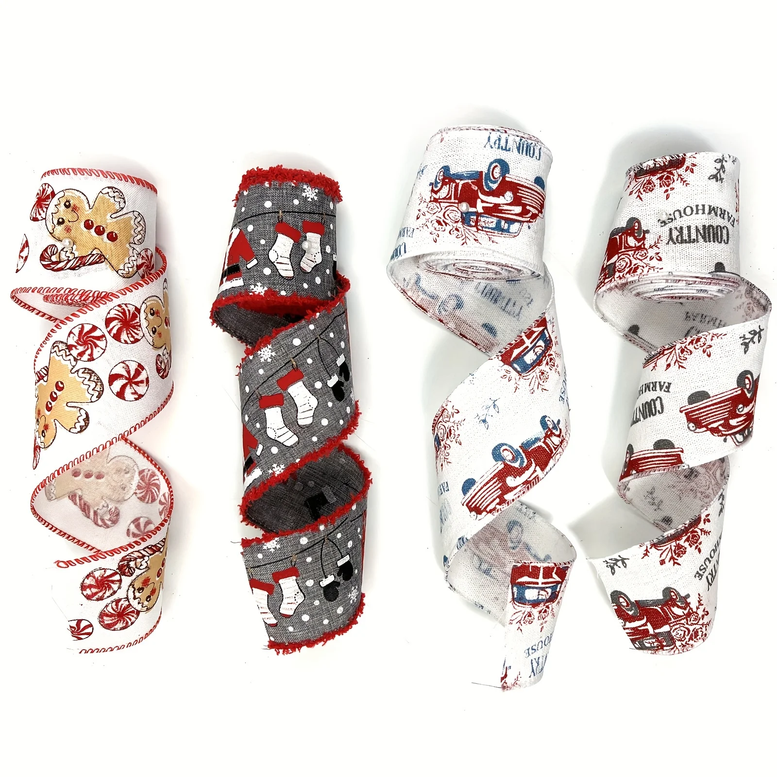 1pc 5 Yards Wired Ribbon,Red Truck with Christmas Tree White Snowflake Wired Christmas Ribbon for Christmas Tree, Party Decor