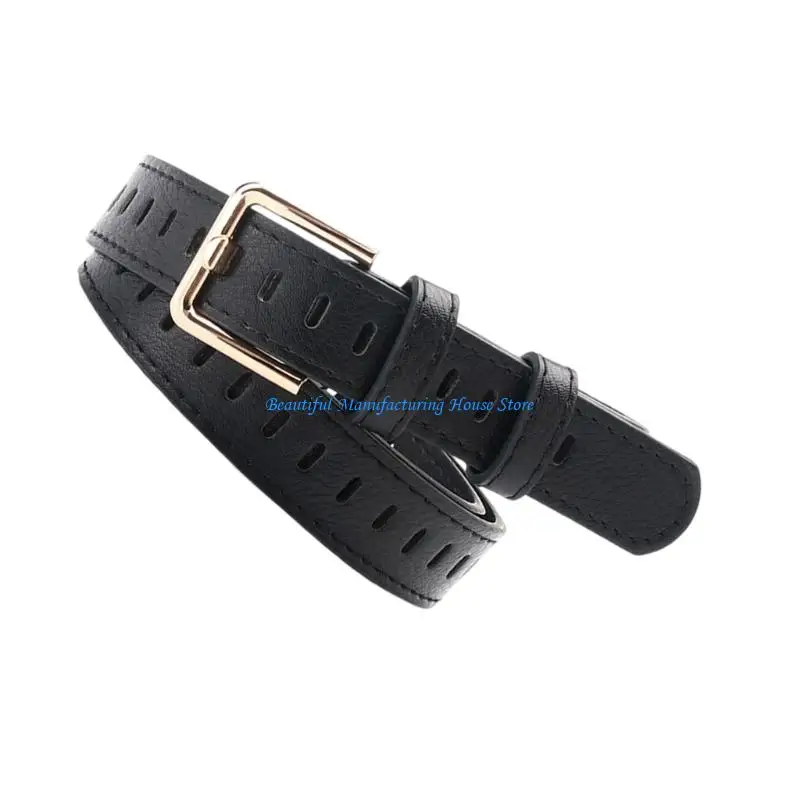 E56A Women's Leather Belt Adjustable Length Waistband Metal Buckles Waist Belt for Daily Commute