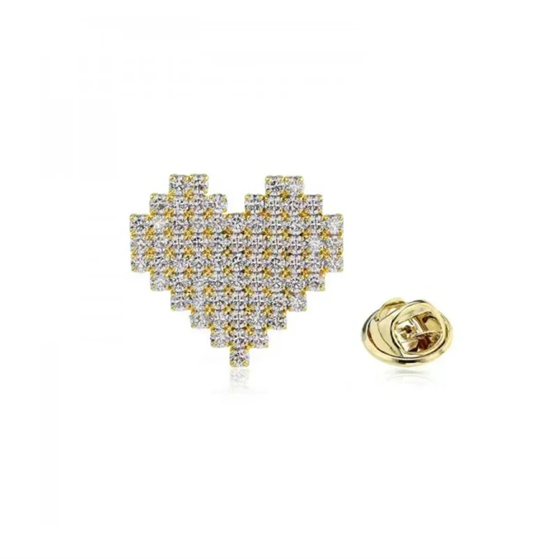 New Crystal Heart Brooches For Women Charm Gold Color Anti-glare Brooch Fixed Clothes Lapel Pins Accessories Jewelry Gifts