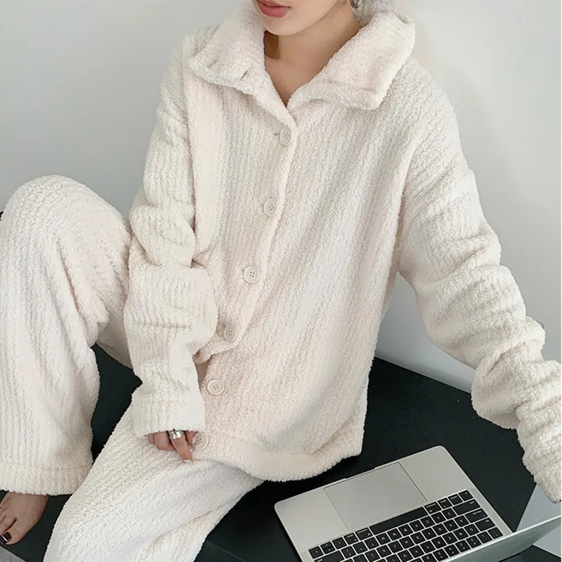 

Зимний теплый комплект одежды для сна, утепленная женская пижама из кораллового флиса, повседневная женская домашняя одежда, верхняя одежда, зимняя пижама Feminino