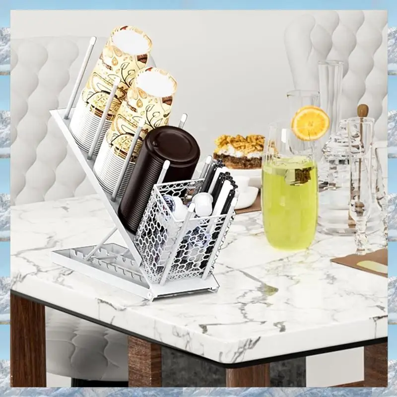 

2025 Hot Style Breakroom Dispenser Coffee Mug Kitchen Countertop Cup Holder Adjustable Height 4 Compartment Lid Organizer Bar St