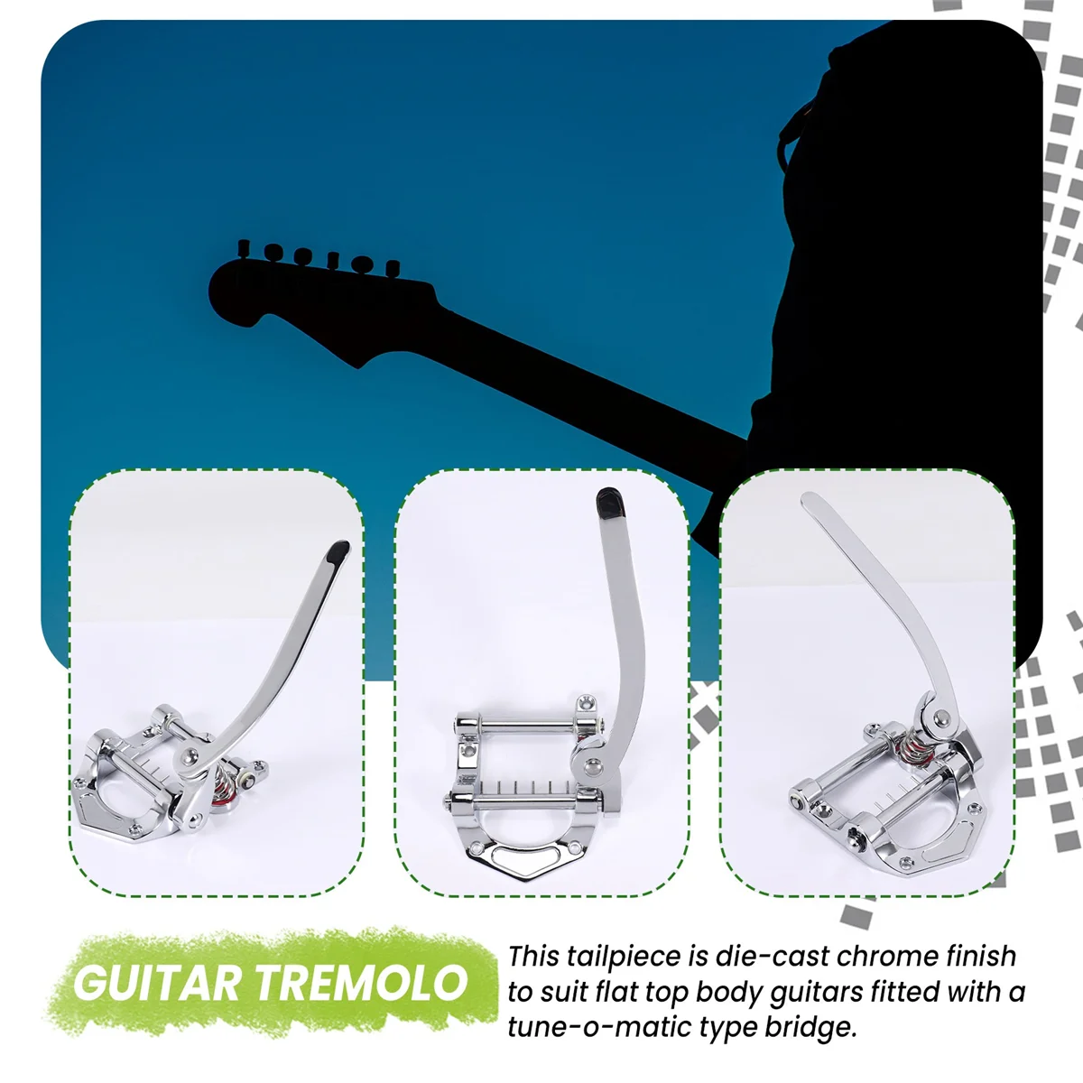 Guitarra Vibrato Cordal Tremolo Cuerpo Superior Plano Unidad Tremolo Puente Vibrato para Guitarras Eléctricas Tele, SG, LP, ETC (Plata)