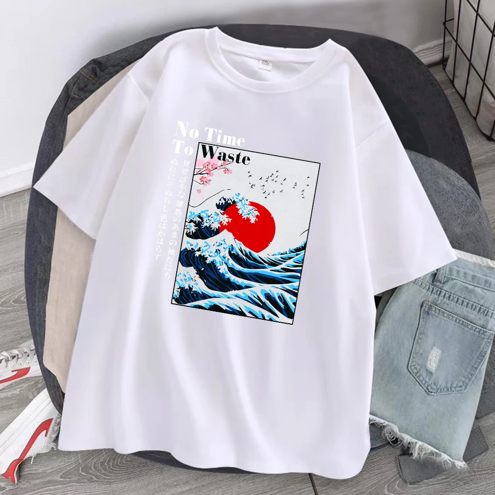 Japan Cherry Blossom Wave Sun Clothes Man Crewneck Oversize T Shirt Pattern Cotton Streetsweat Fashion Loose Short Sleeve Tshirt image 4