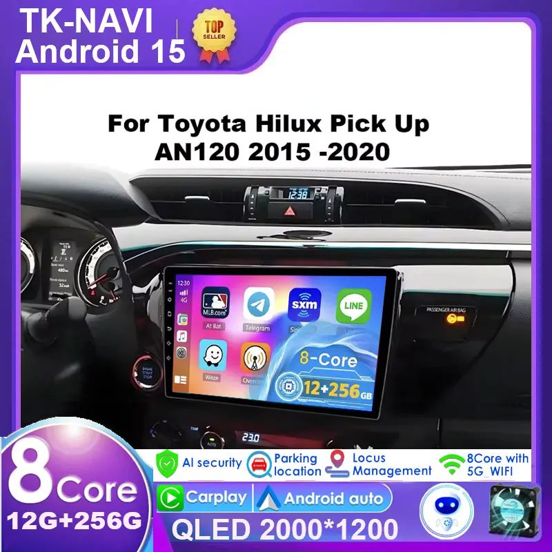 Android carplay android auto para toyota hilux pegar an120 2015 -2020 rádio automático estéreo navegação gps multimidia player 2din