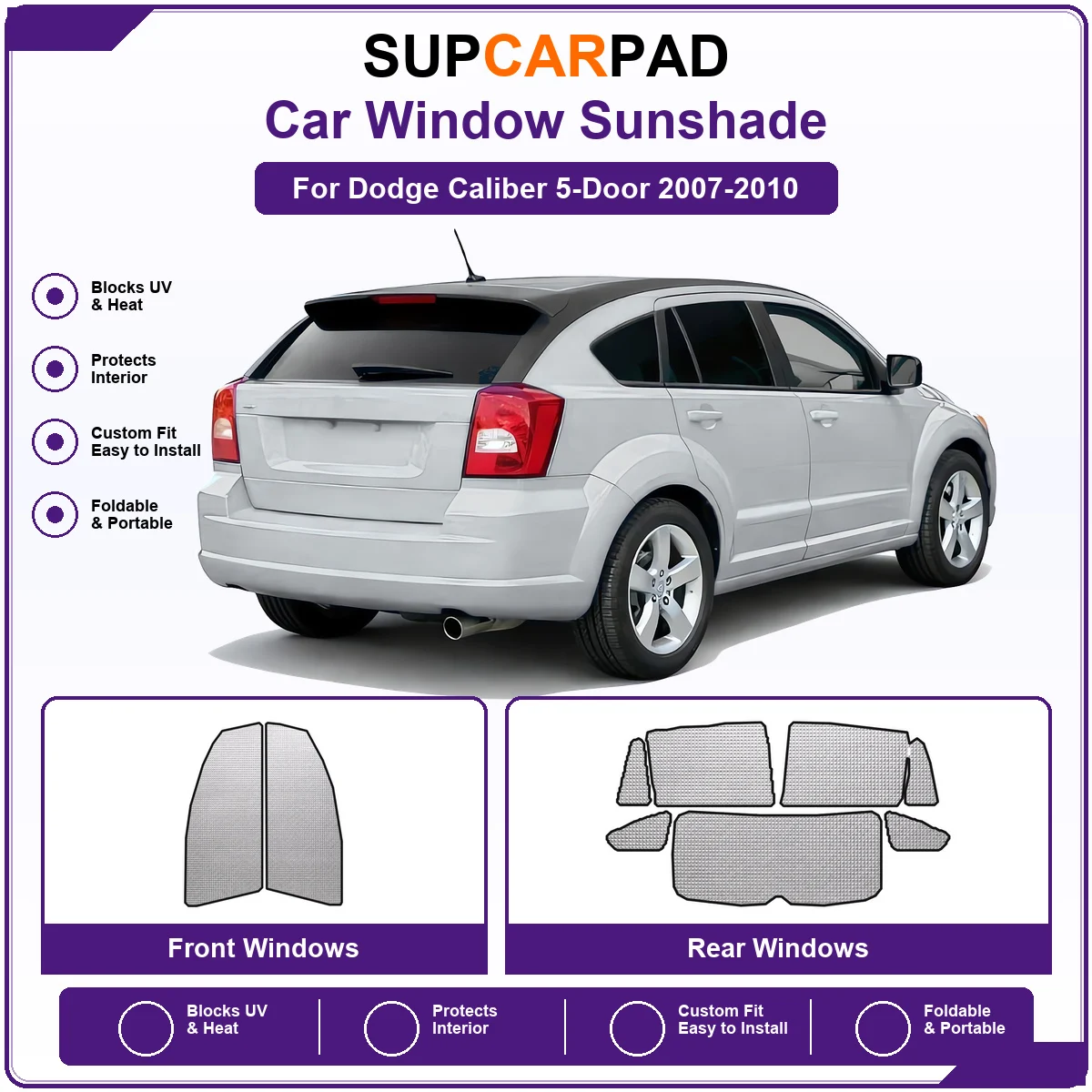 For Dodge Caliber 5-Door 2007-2010 Pre‑Cut Auto Window Sunshade Anti‑UV Car Sun Visor Protector