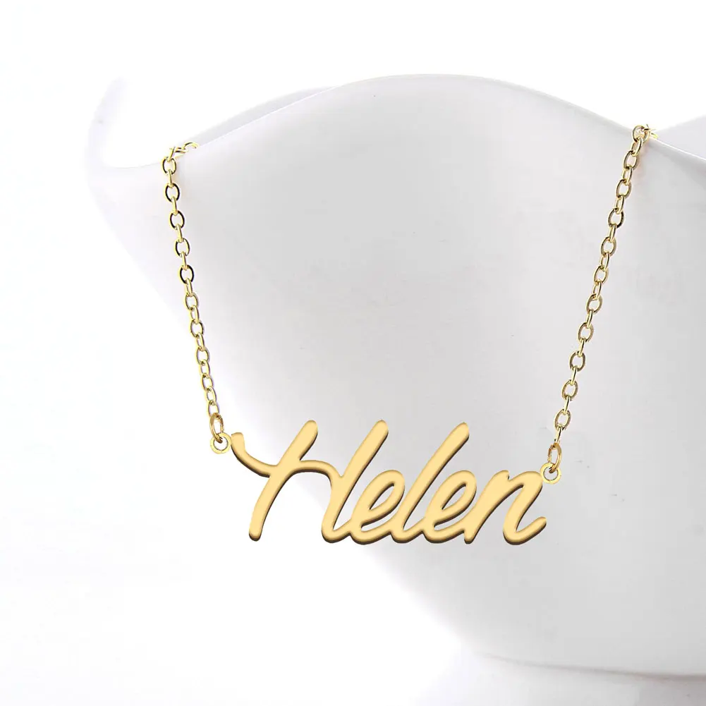 Helen Gold Plated Stainless Steel Name Necklace for Women Personalized Jewelry Nameplate Chain Pendant Gift for Mothers
