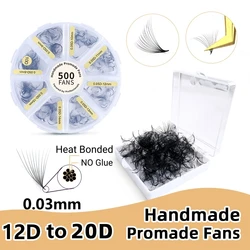 0.03 Mega Volume Lash Extension Pro Made Fans 12D to 20D Matte Black Loose Promade Fans Mix Length Eyelash Extension