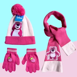 Autumn Winter Children Hat Classics Huggin' Bear Cartoon Scarf Hat Glove  Lotso Warm knitted hat Girl Cap Child Christmas Hat