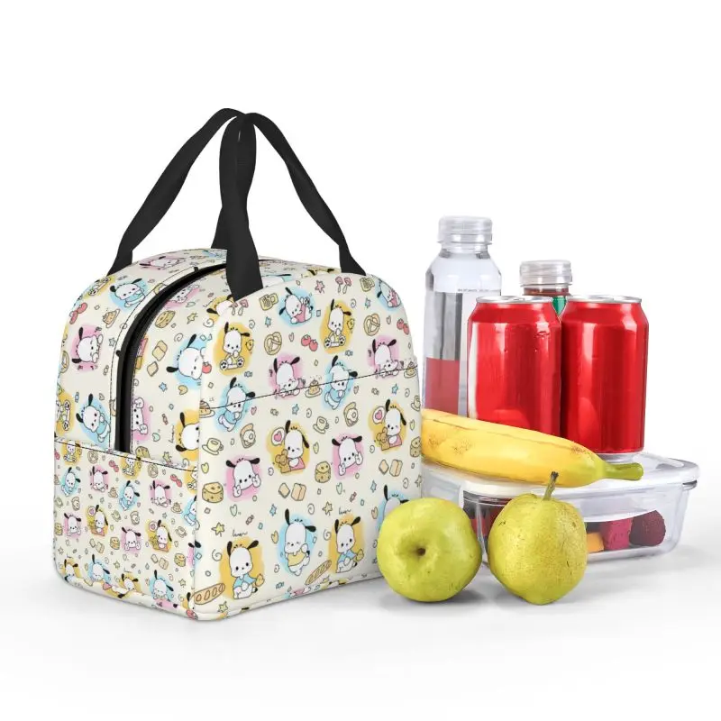 Benutzer definierte Cartoons Pochacco isolierte Lunch-Tasche für Frauen wasserdicht niedlichen thermischen Kühler Mittagessen Tote Strand Camping Reisen