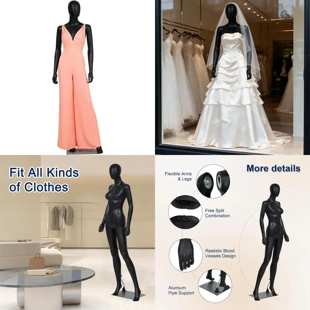 

Adjustable Full Body Female Mannequin for Dress Display with Posable Metal Base and Torso Stand