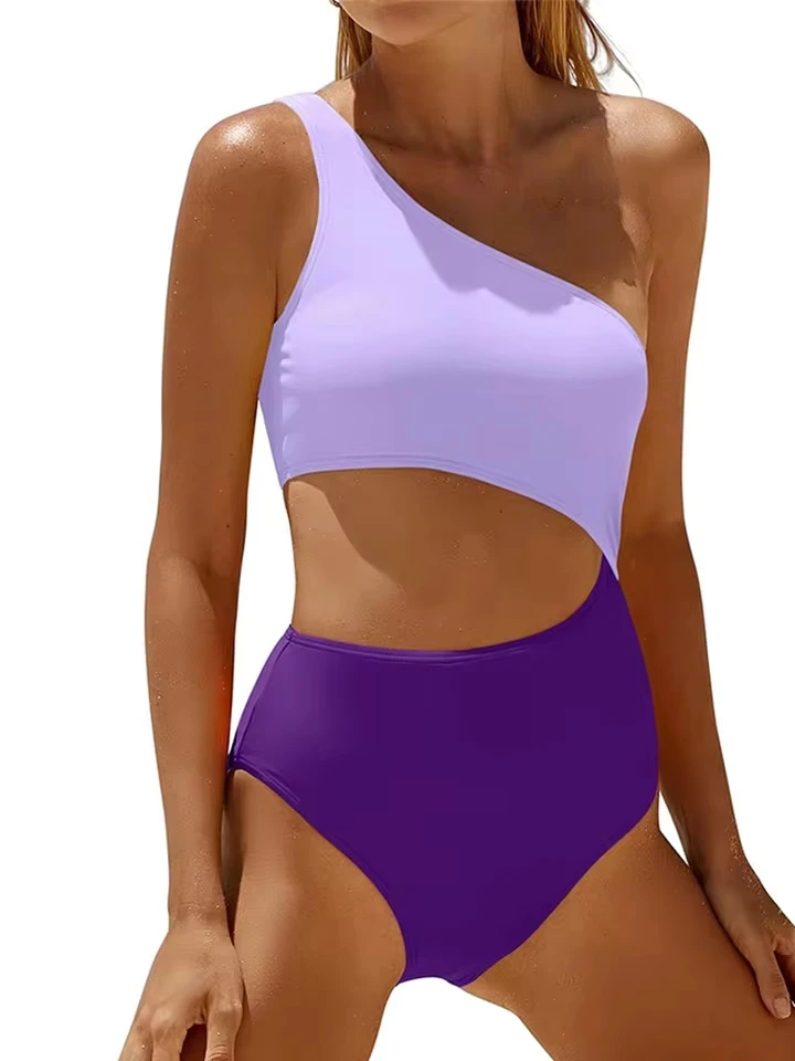 Vzvn 2026 New Women Swimwear Female Padded Bather Bathing Suit Swim Colors Cut Out One Shoulder Splicing One Piece Swimsuit