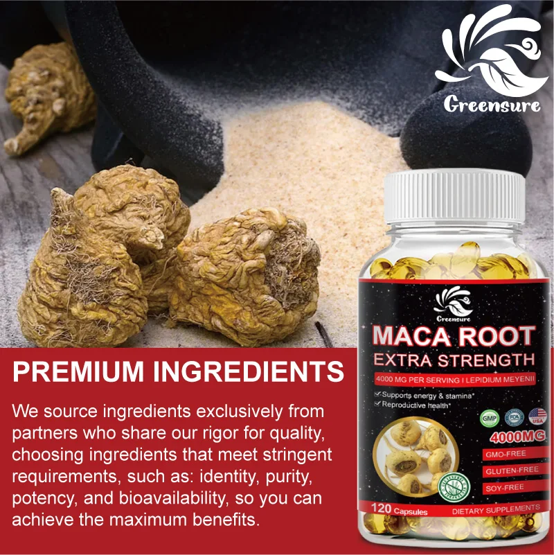 Maca Root Powder Capsules 4000 mg, Supports Health Natural Energizer ,Peruvian Vegan Extract Supplement for Men and Women