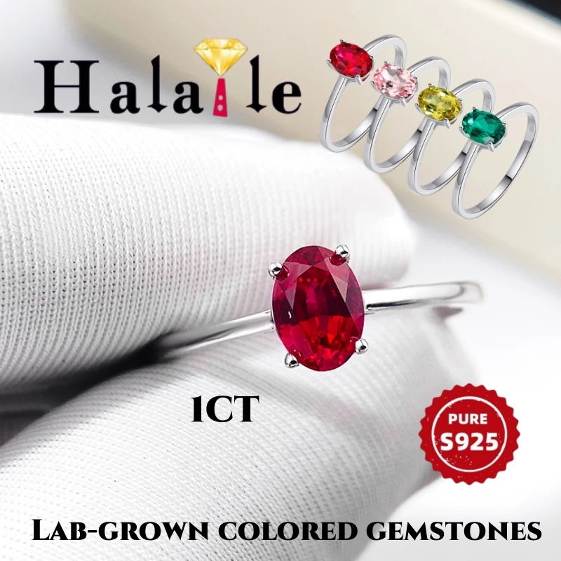 

Halaile 5*7MM Lab-Grown Zambian emerald / Ruby Rings S925 Sterling Silver Oval Cut Fine Jewelry Women Dainty Elegant Gift