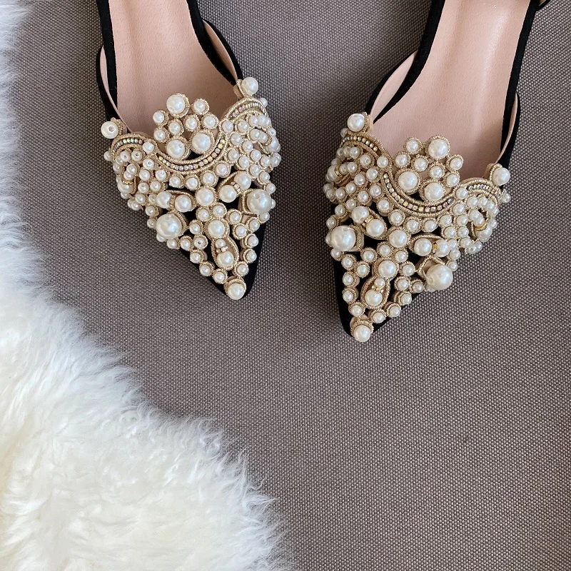 New 2022 Trend Pearl Ballet Flats Women Pumps Floors Shoes Without Heels Loafers Female Dress Moccasins Ladies Luxury Autumn PU