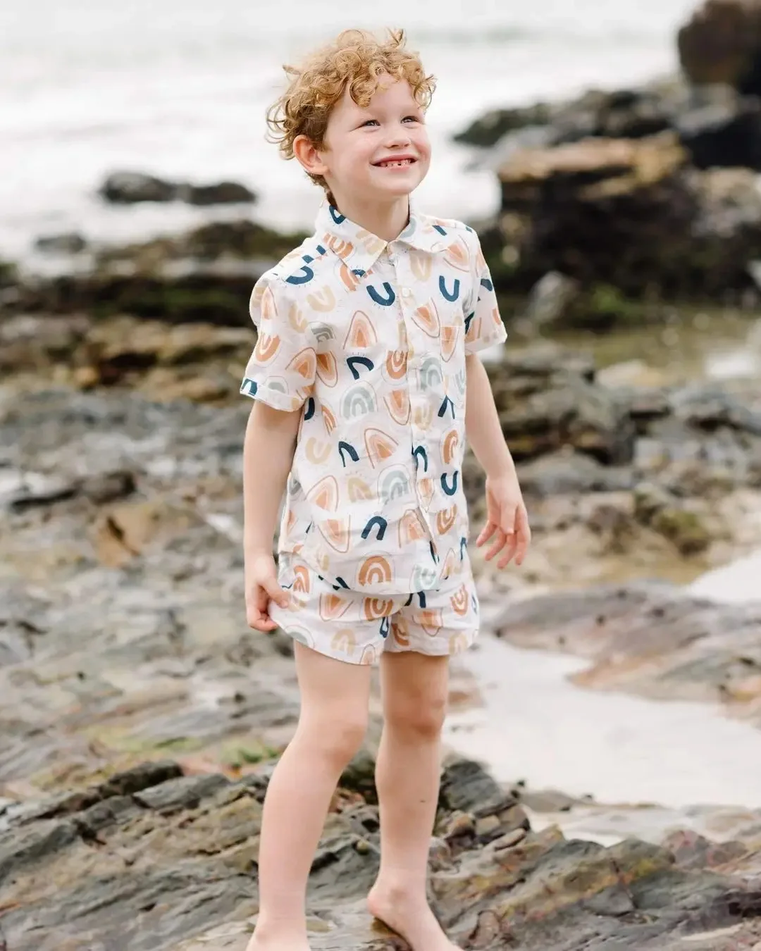 Summer Boys Rainbow Outfits Casual Short Sleeve Shirts Tops Shorts 2Pcs Toddler Kids Suit For 0-3Yrs