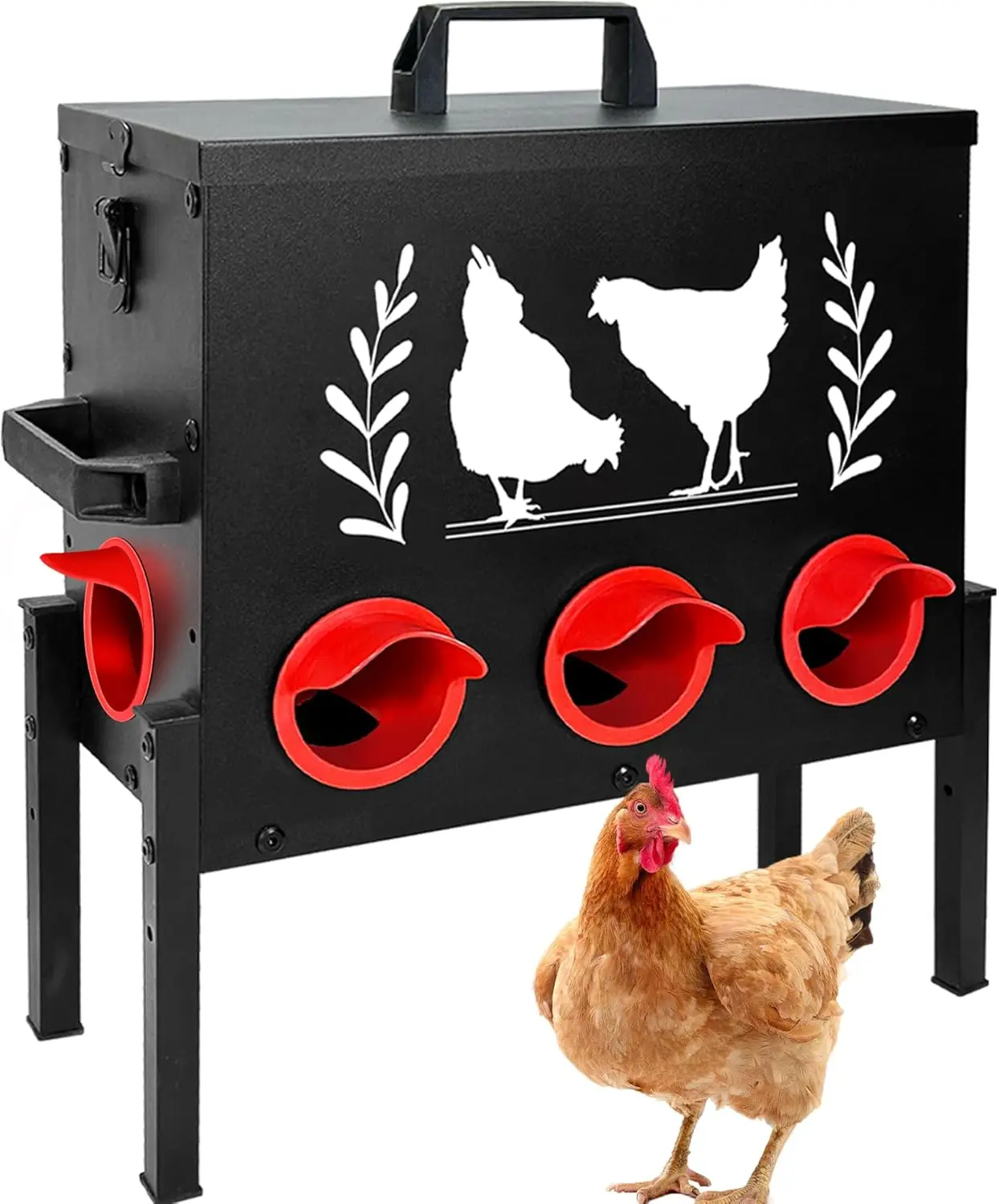 

50 lb Capacity 8 Port Automatic Chicken Feeder with Locking Lid and Legs for Chickens, Ducks, Geese