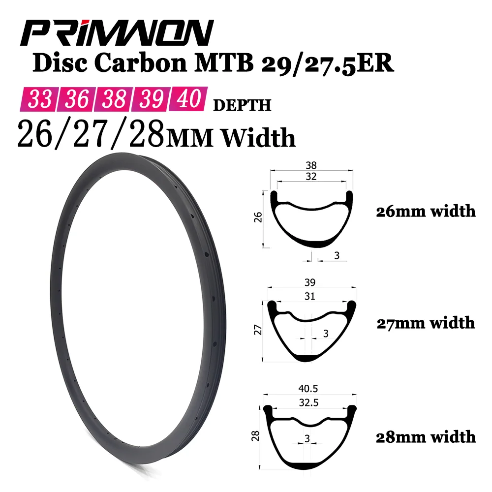 26/27/28mm Depth 27.5/29ER Asymmetric Symmetric MTB XC AM Bicycle Carbon Rim  Clincher Tubeless Mountain Bike Wheel UD 3K 12K